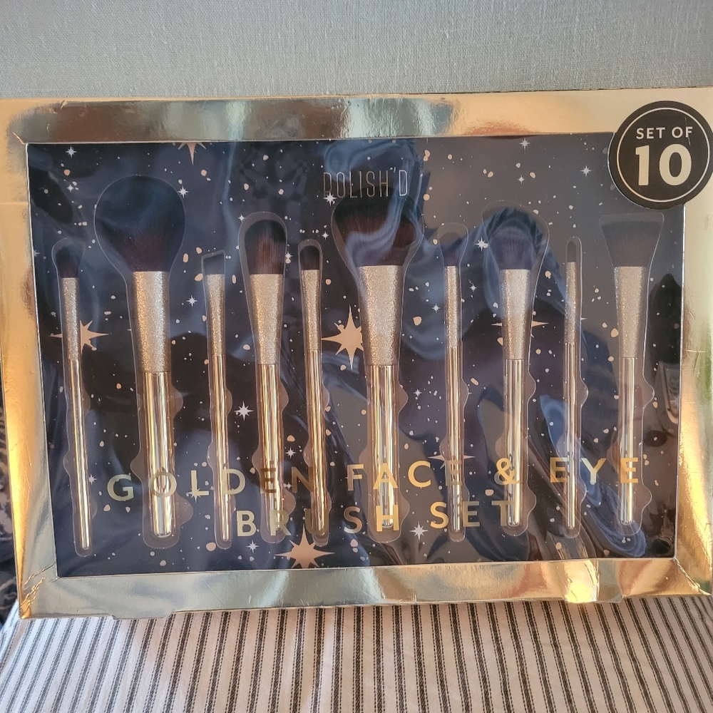 NEW Polish'd Golden Face & Eye 10 Piece Brush Set